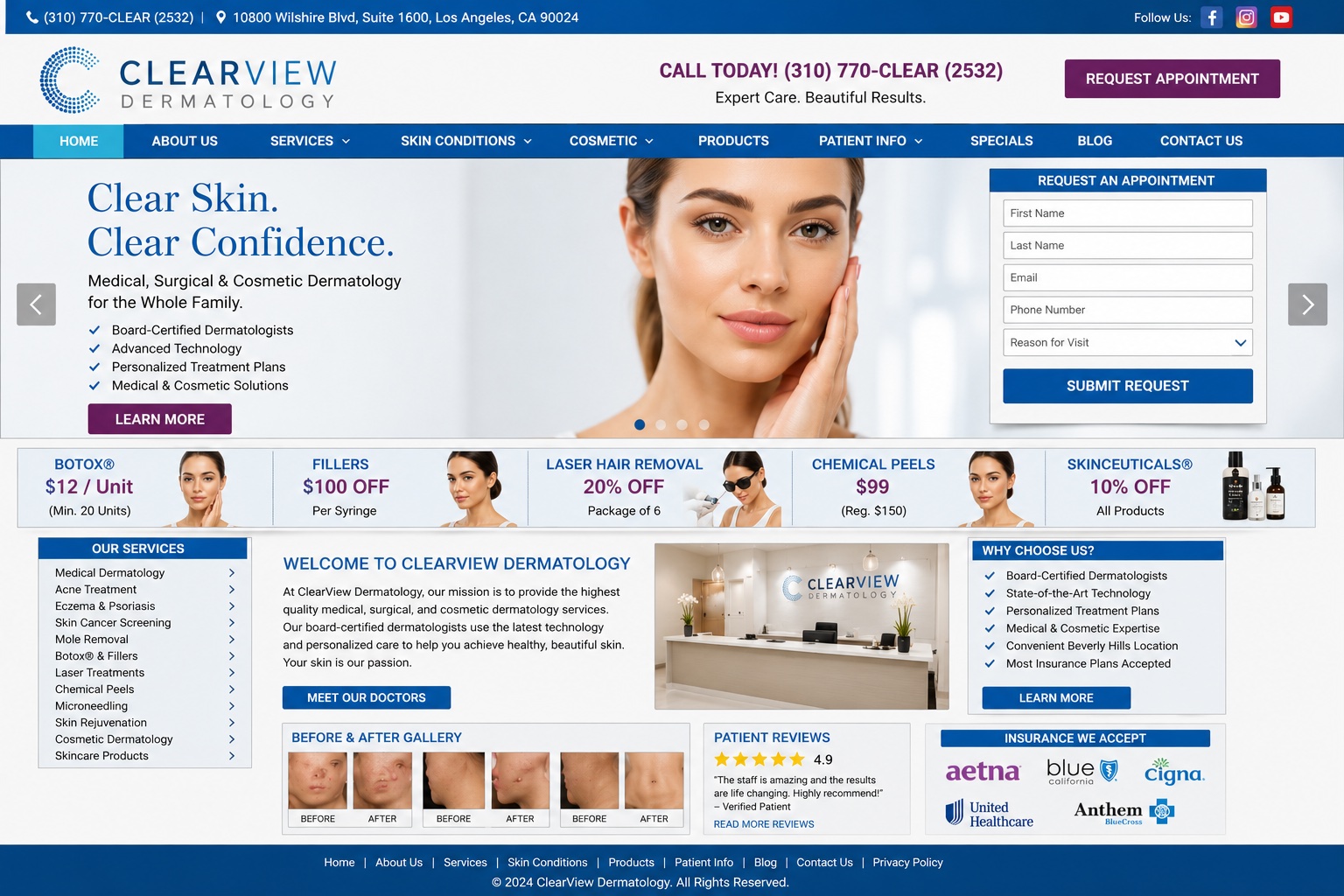 Before and After Website Design ClearView Dermatology - Before