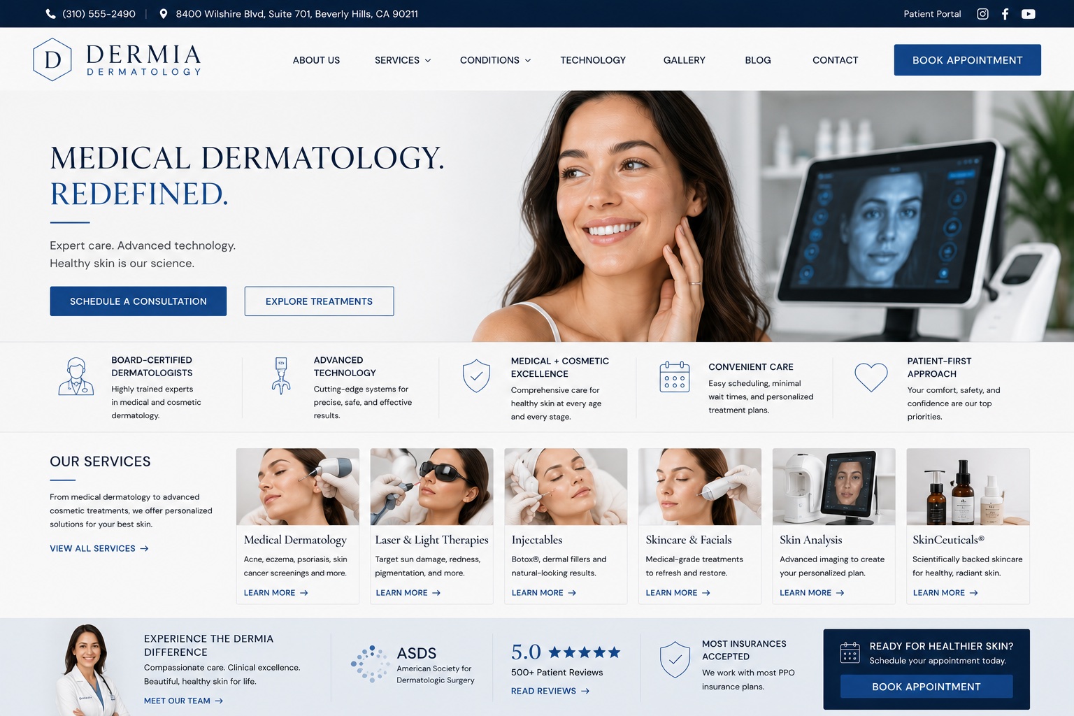 Before and After Website Design Dermia Dermatology - After