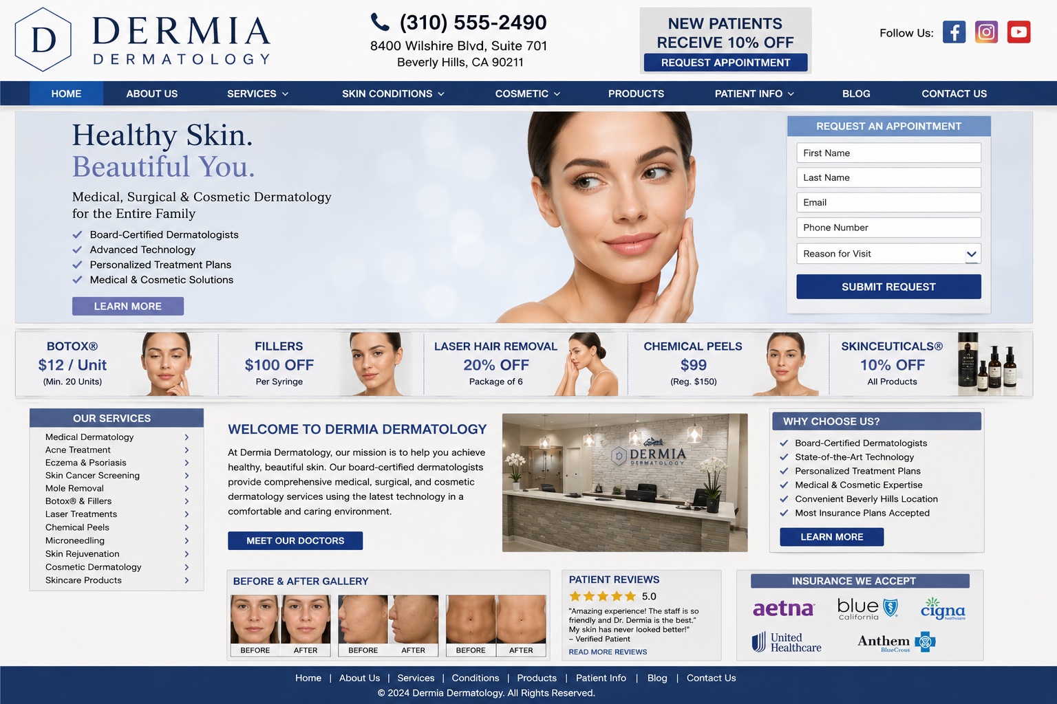 Before and After Website Design Dermia Dermatology - Before