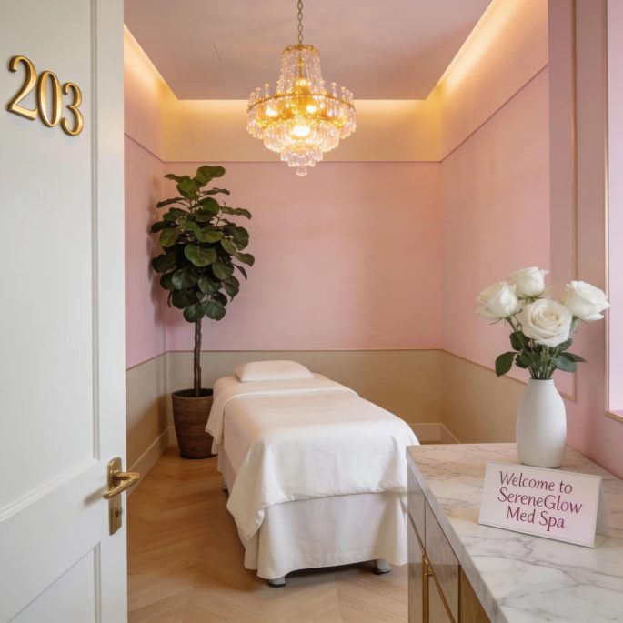 Modern med spa interior in Beverly Hills with serene treatment room and elegant decor
