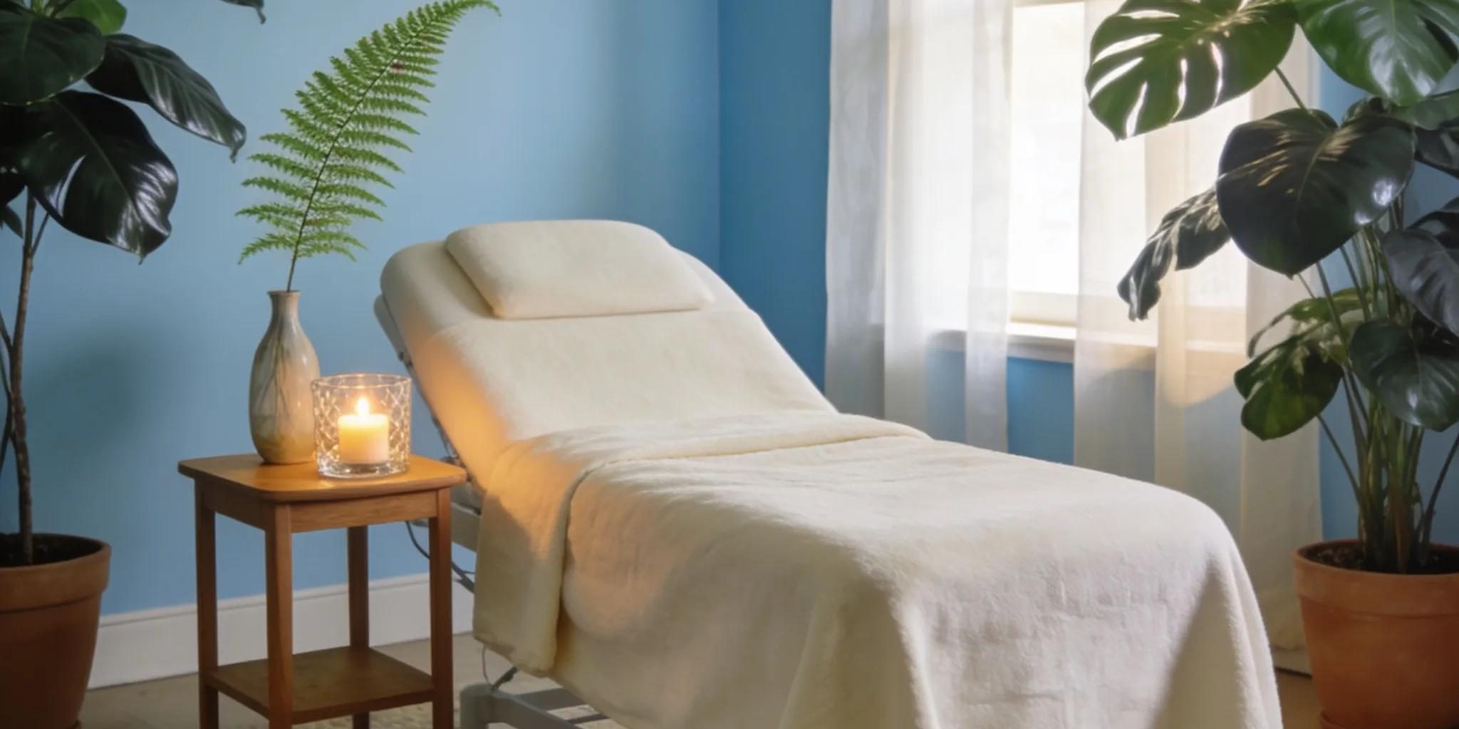 Inviting med spa treatment room with calming decor and soft lighting