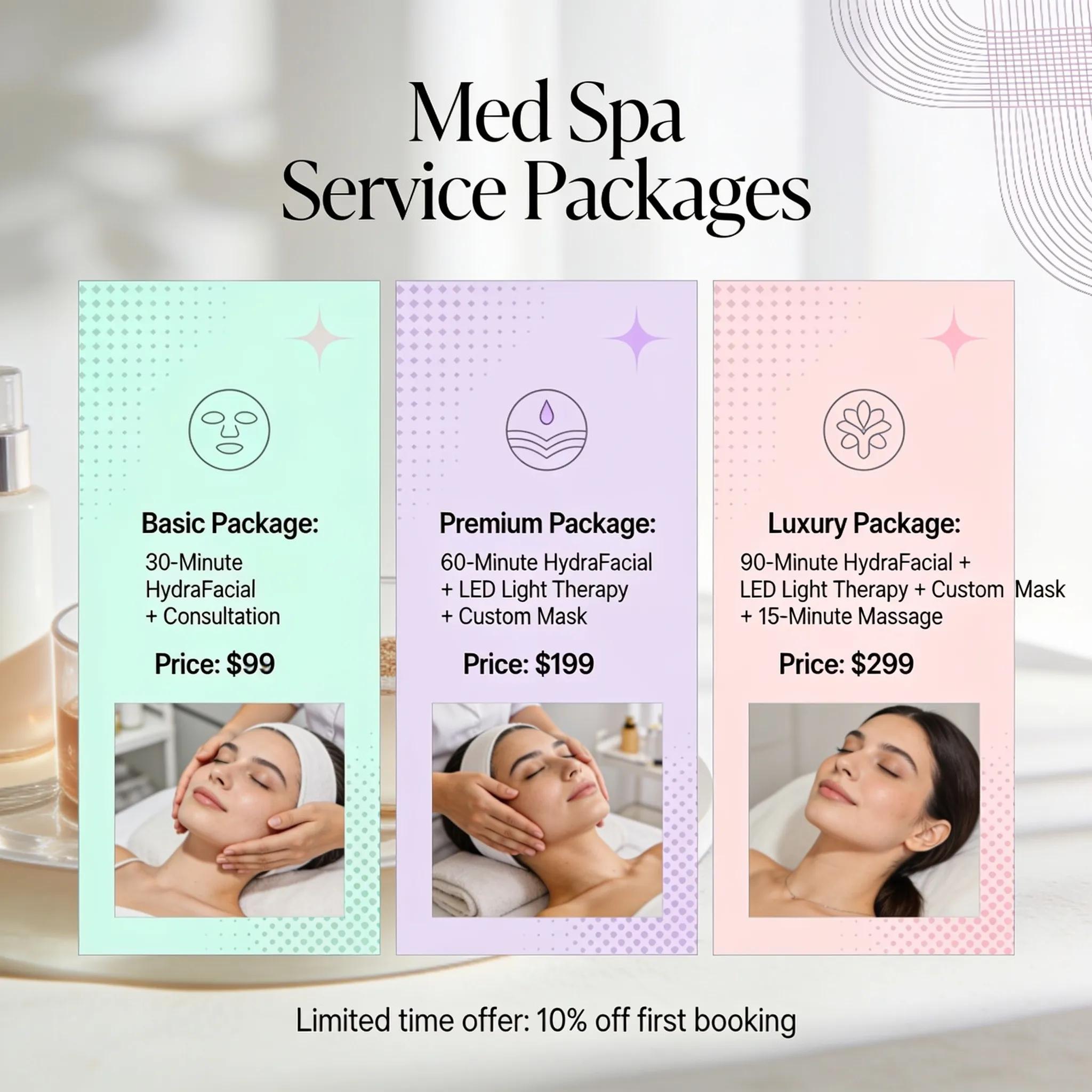 2ce7afb8 5791 44df A748 Aa7d575eff77 Visual representation of tiered pricing packages for med spa services