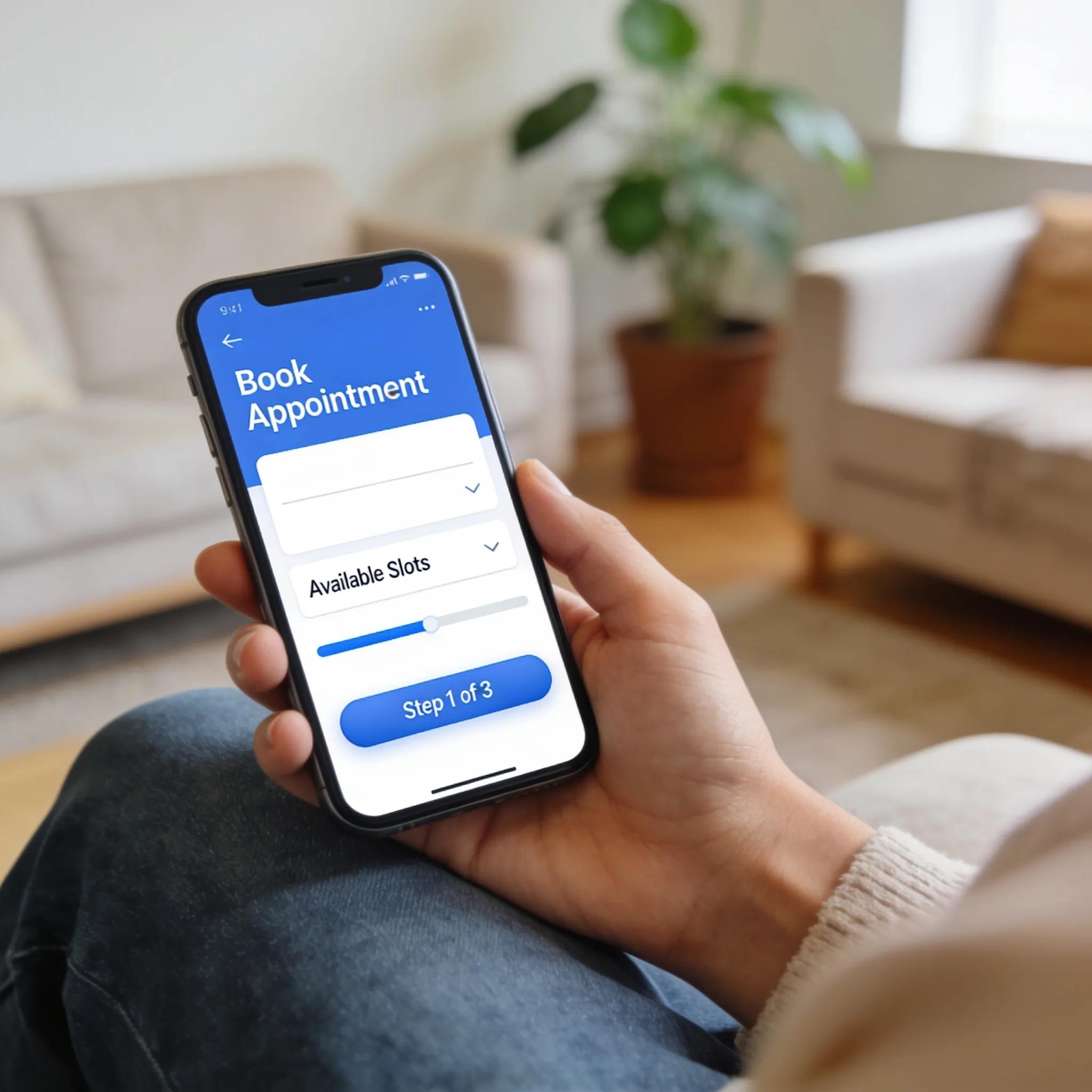 Patient engaging with a mobile booking interface, highlighting user experience in online appointment scheduling