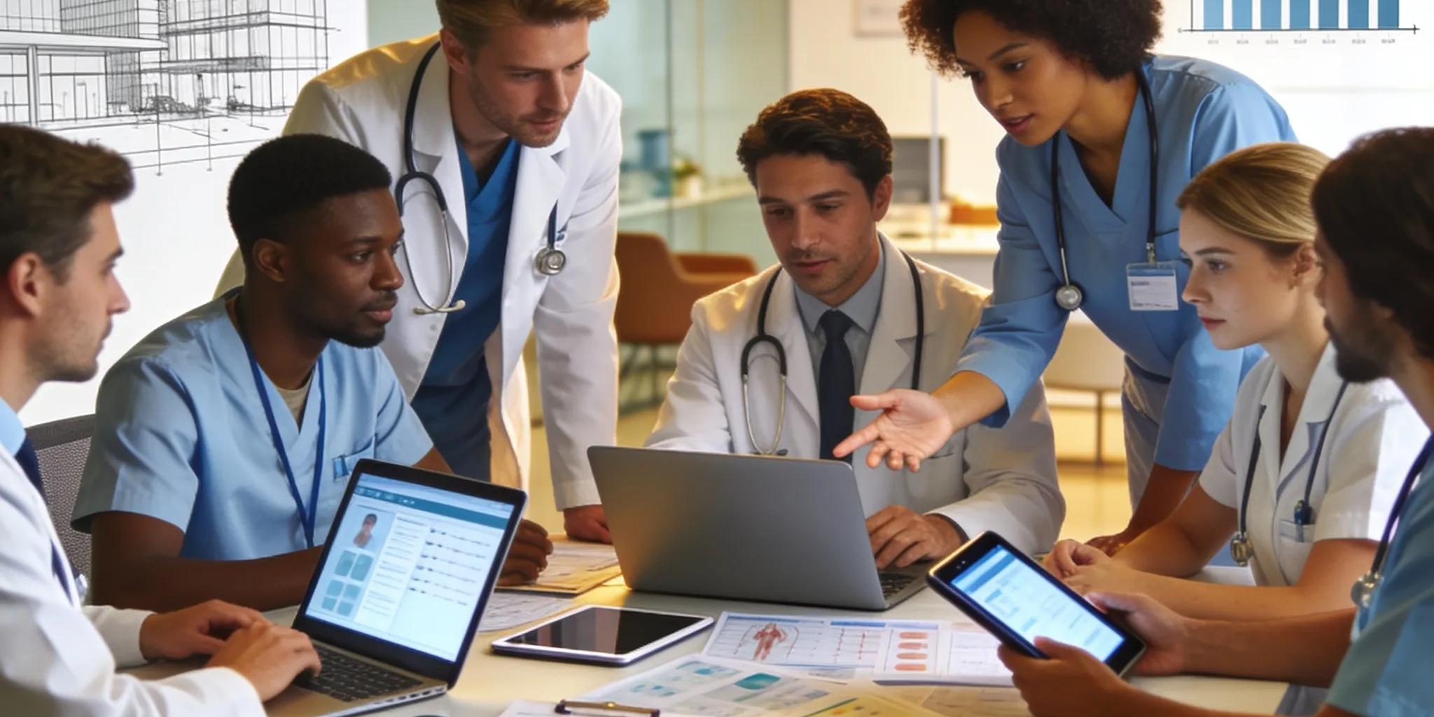 Healthcare professionals collaborating in a modern clinic, emphasizing teamwork in change management