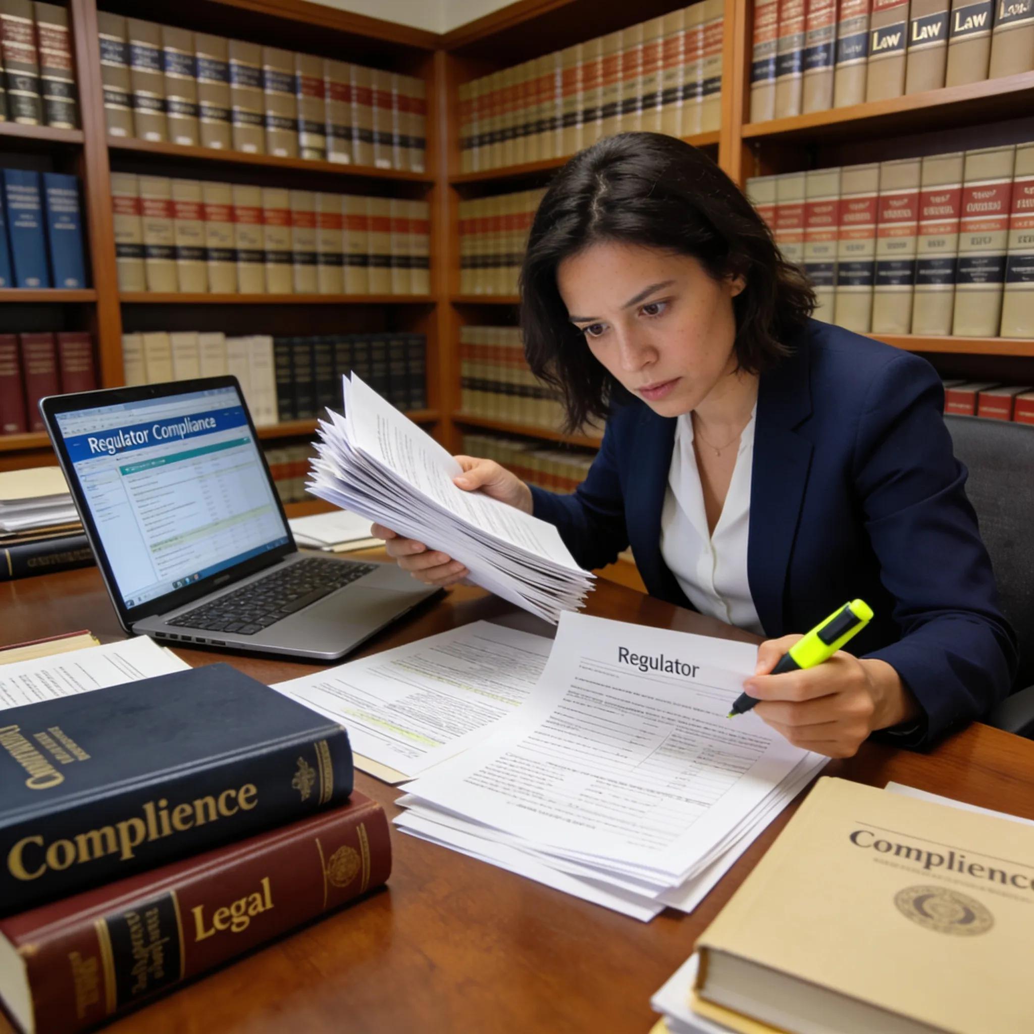 7ea0b53c C05d 4148 90ce 7fd6f60cdf34 Healthcare compliance officer reviewing regulations and documents in an office setting
