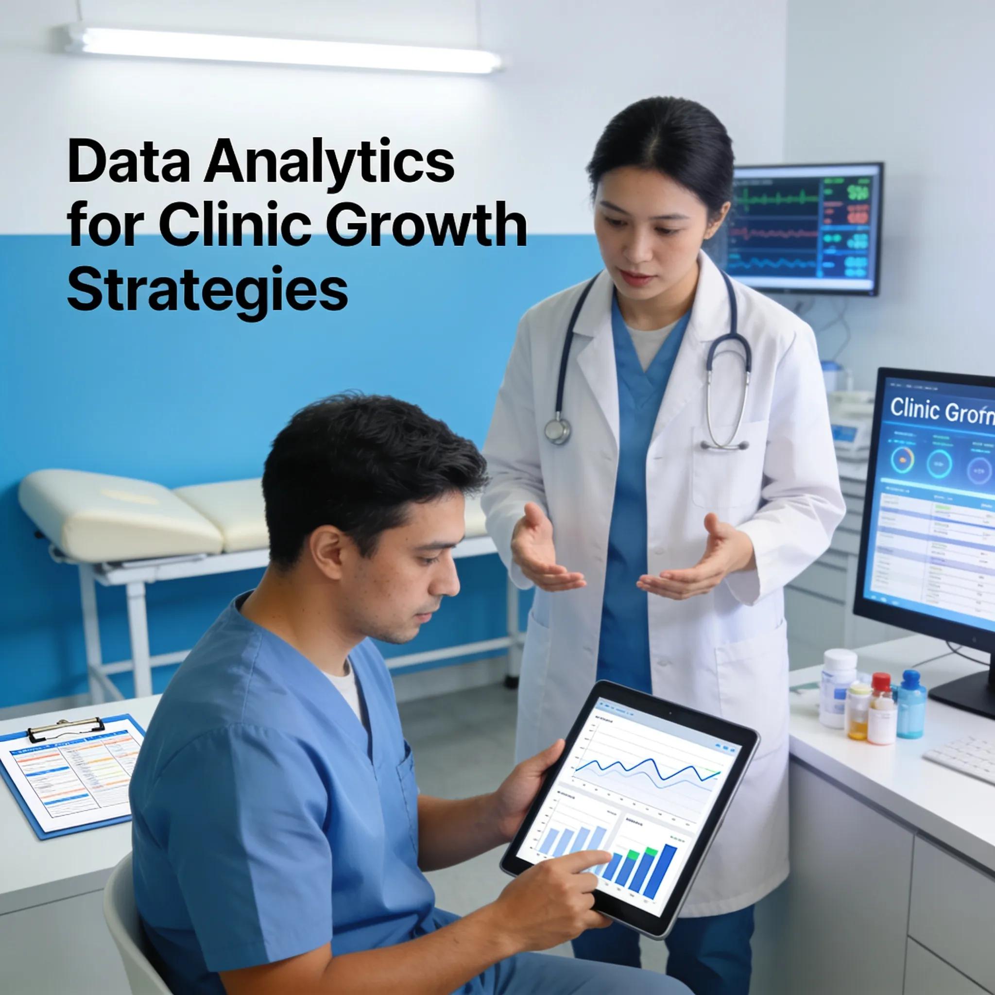 Healthcare professional analyzing data for sustainable growth strategies in a clinic setting