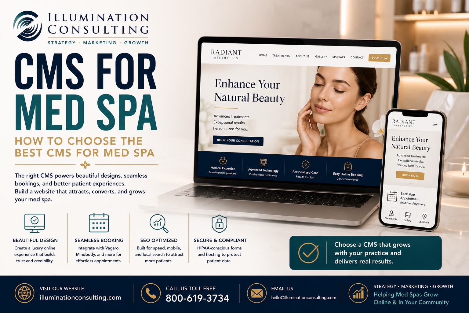 CMS for Med Spa website design displayed on laptop CMS for Med Spa website design displayed on laptop