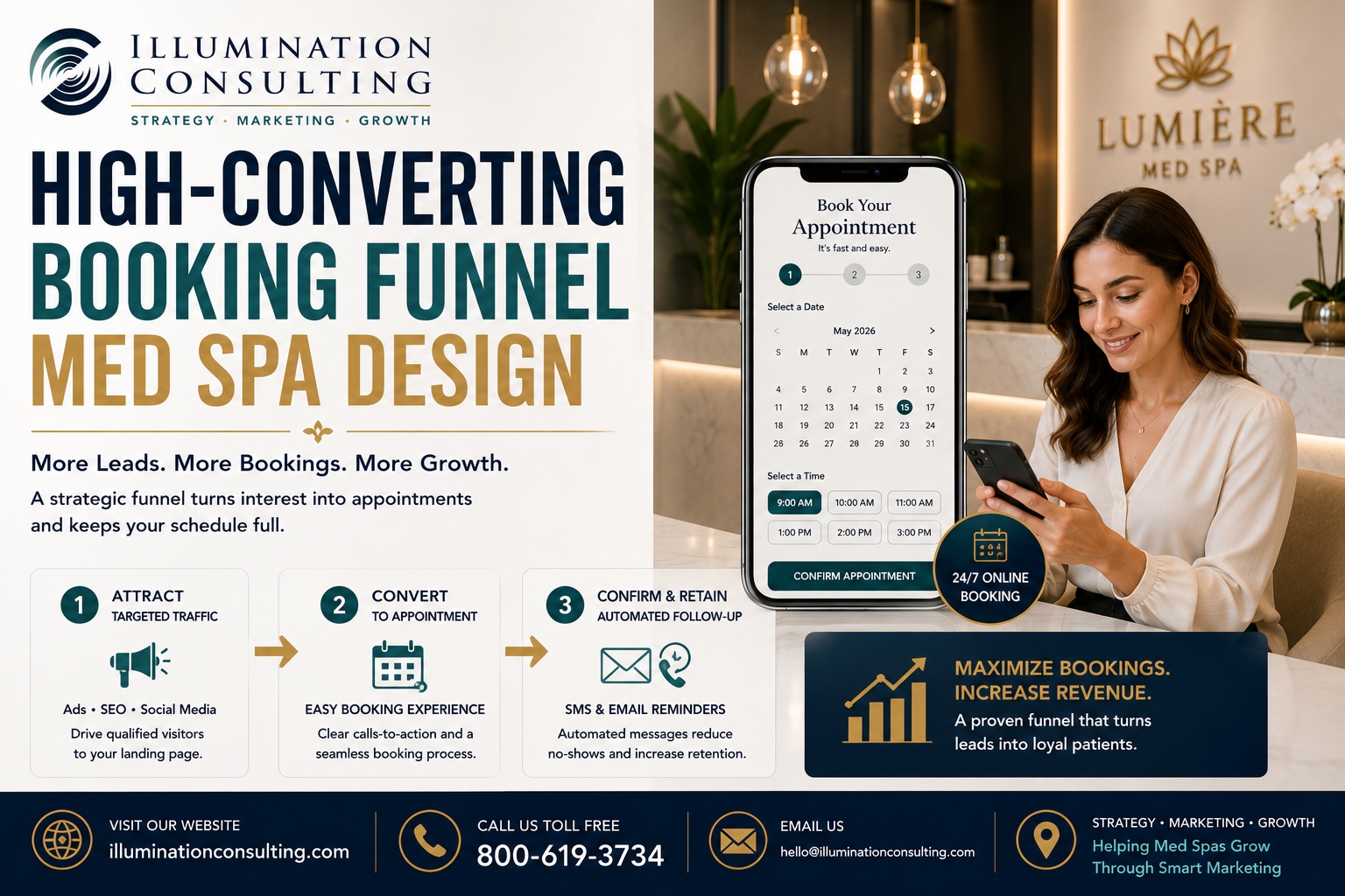 Design, usability, and trust must be addressed first because visitors form opinions about a clinic Design, usability, and trust must be addressed first because visitors form opinions about a clinic