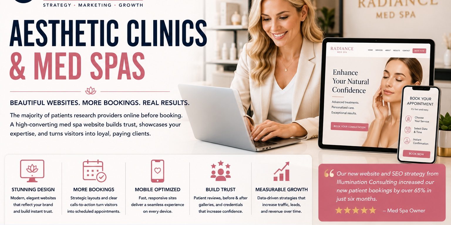 The majority of patients research providers online before booking, making a med spa's website its