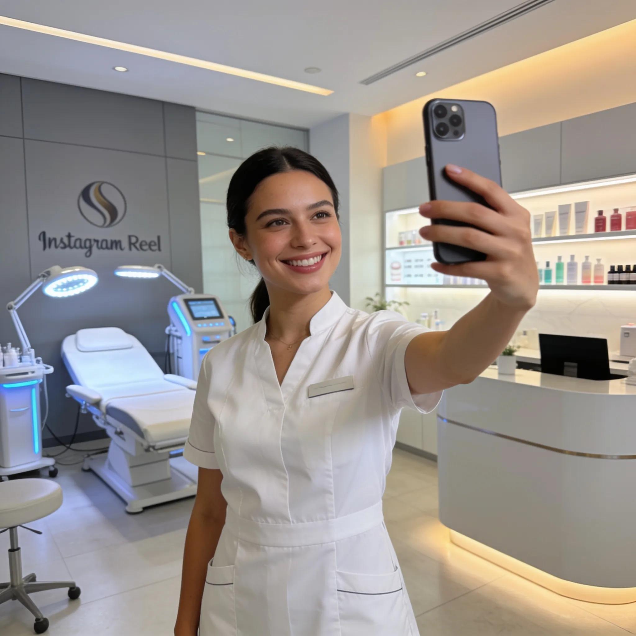 Staff member at a med spa creating social media content, demonstrating engagement strategies