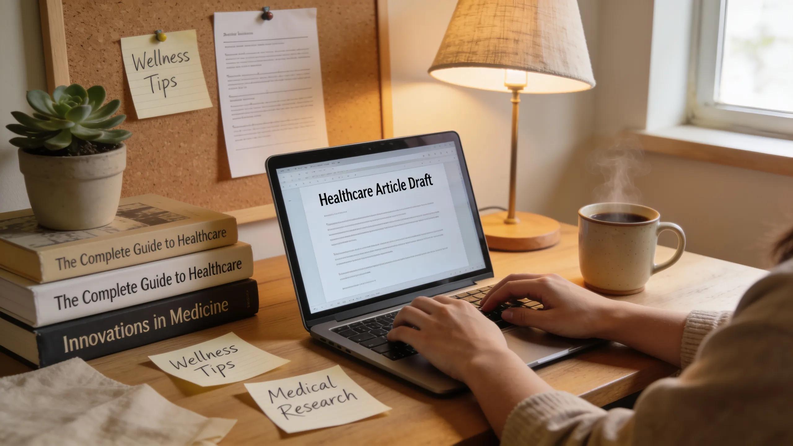 Content creator focused on developing healthcare content in an inspiring workspace