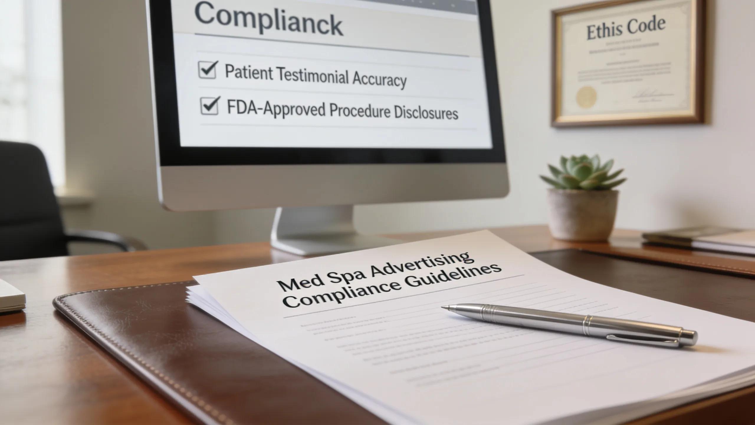 81f1f304 D8f6 4682 887a C0bd0307d613 Professional document highlighting advertising compliance guidelines, emphasizing ethical practices in med spa marketing.