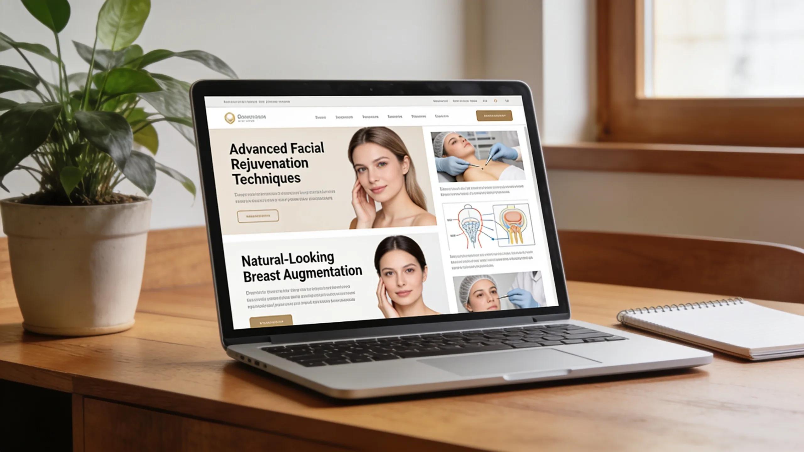 Laptop displaying informative content marketing articles for aesthetic clinics