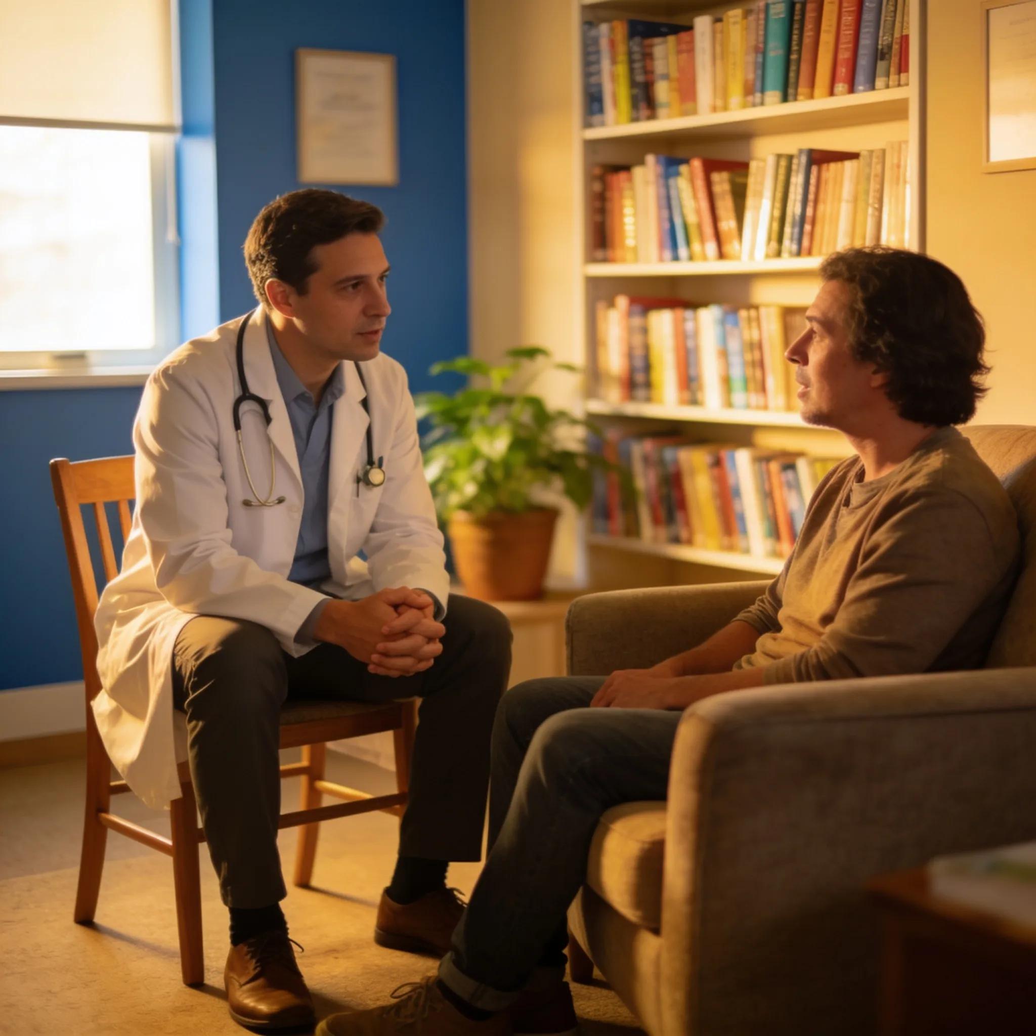 E4afdd4d 6c07 466b A83c F10a16234d14 Healthcare professional engaging with a patient in a welcoming office environment, fostering trust and connection.